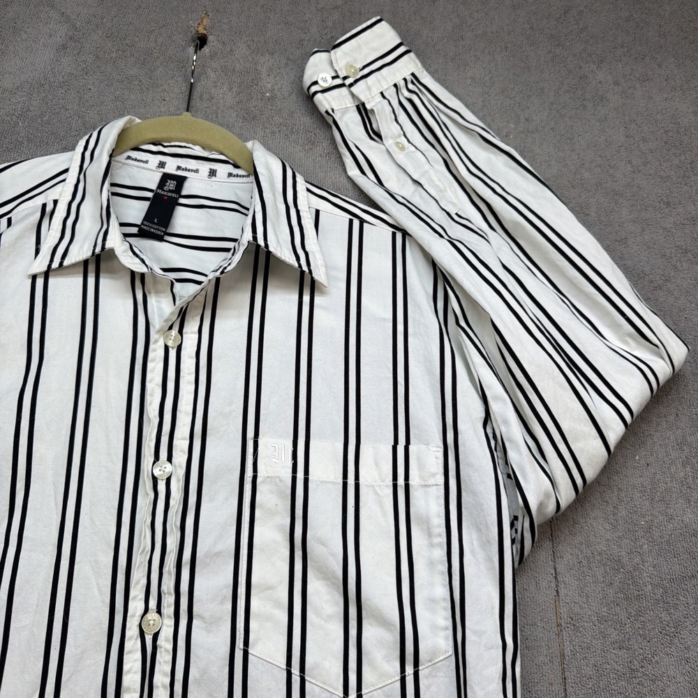 Makaveli Striped Button Down Shirt‎ Black White Long Sleeve Mens Large